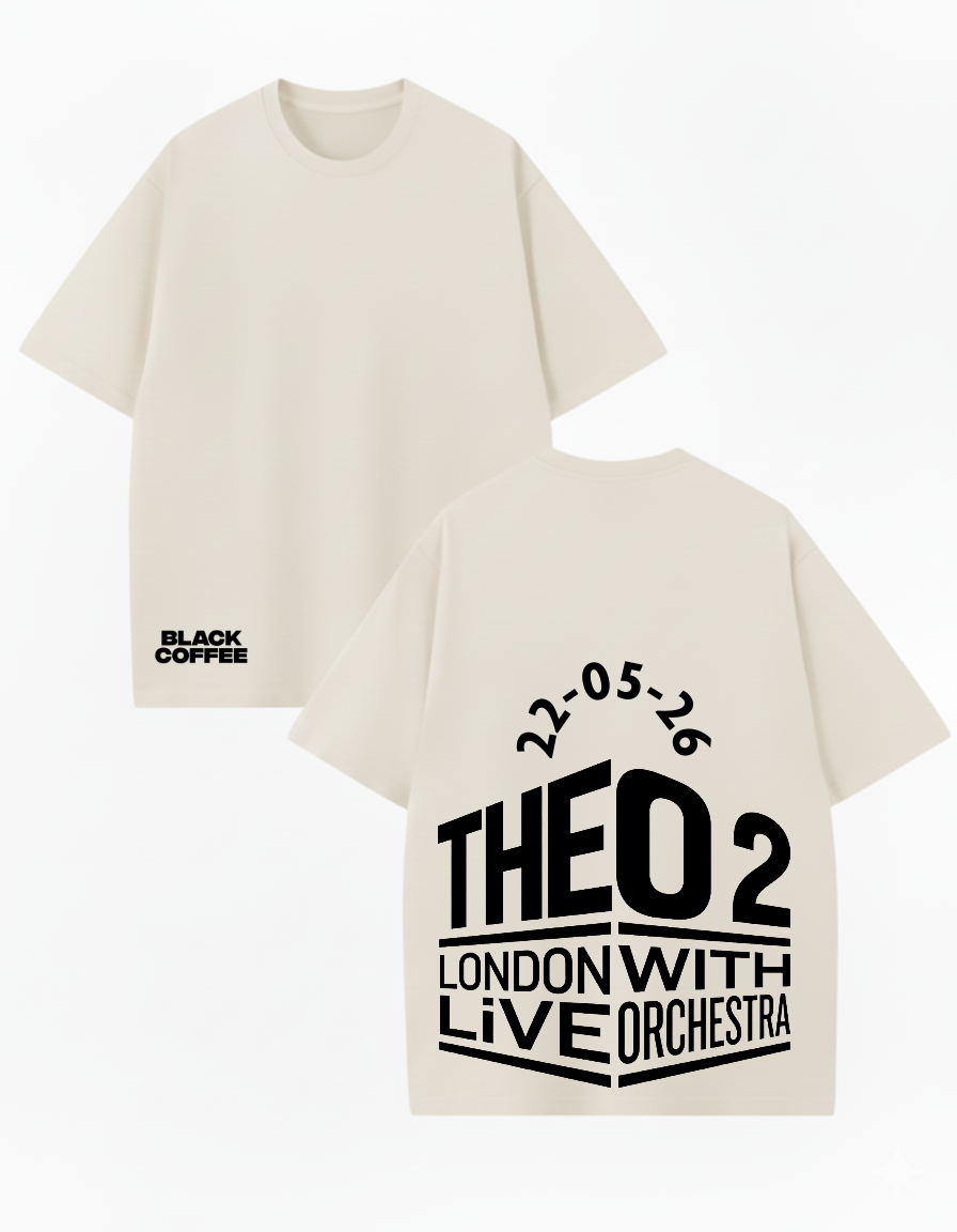 Black Coffee cream T-shirt concept for The O2 London with live orchestra