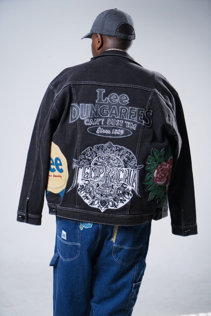 Lee Custom Series black denim jacket back with TEMPRACHA artwork