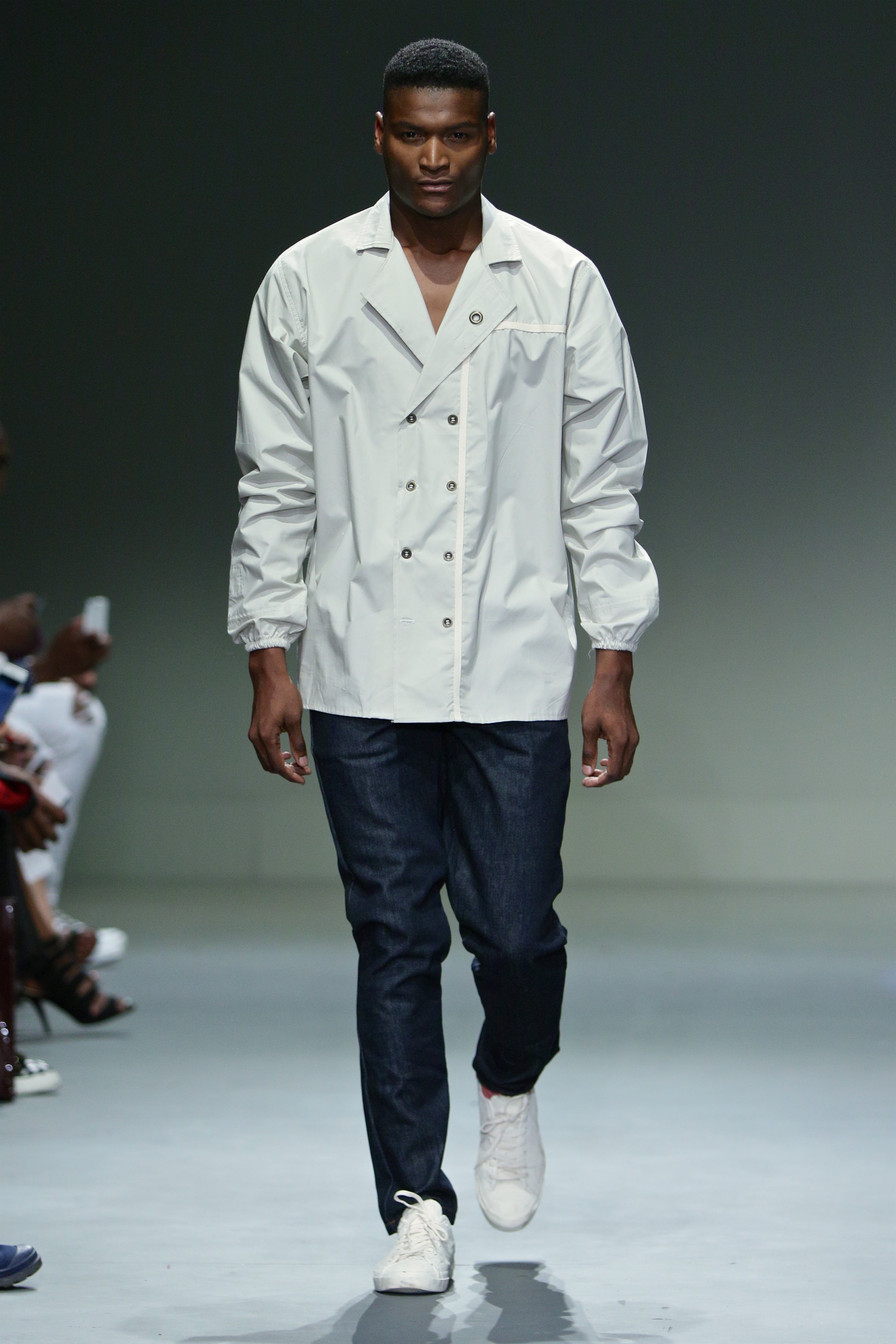 SA Fashion Week runway look in white technical jacket